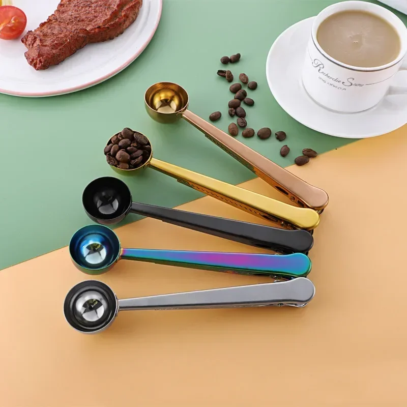Coffee Spoon Clamp Stainless Steel Drinkware Sealing Clamp 2 in 1 Milk Powder Clamp Food Kitchen Accessories