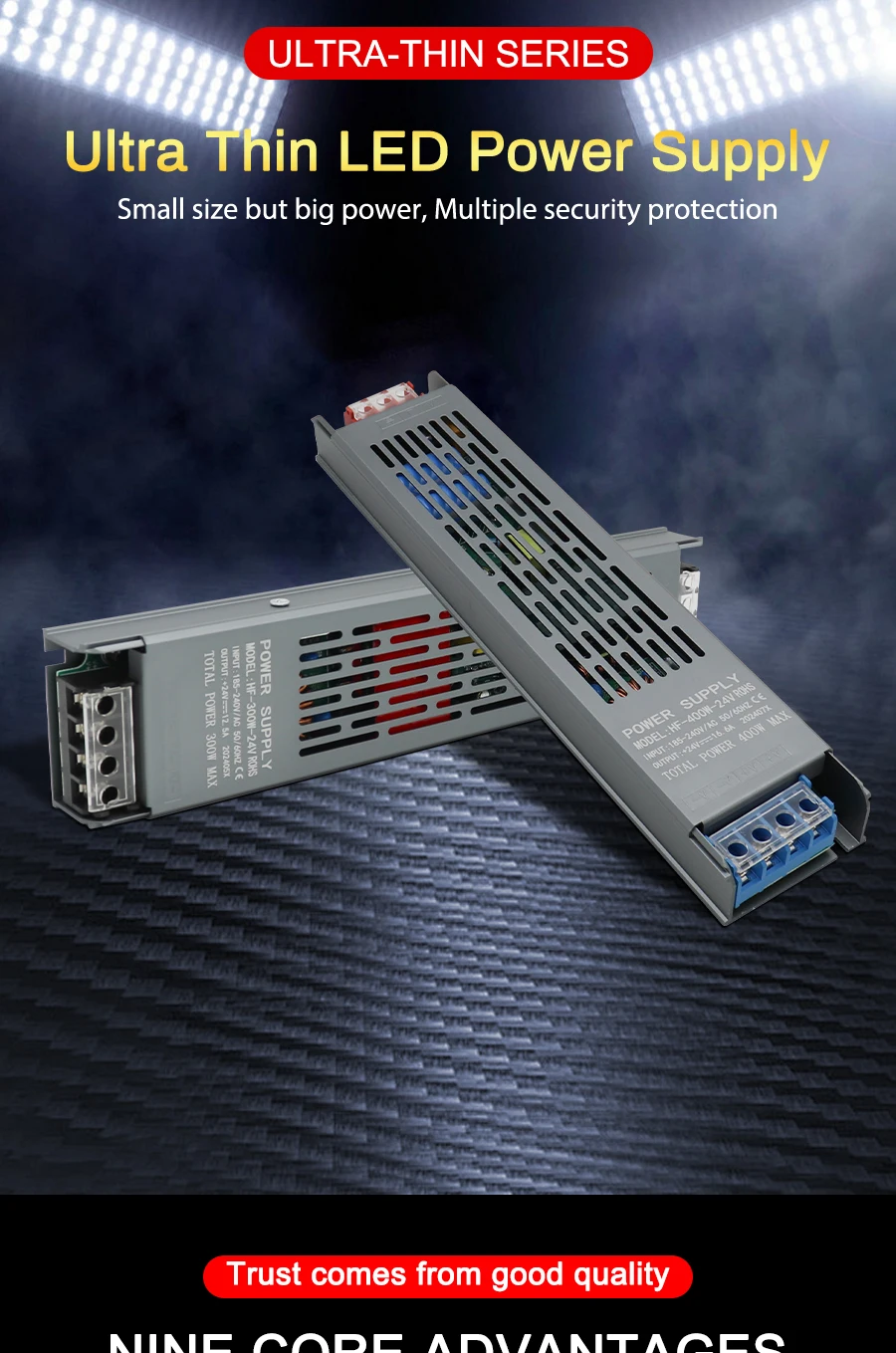 Description Picture 2 of item12V 24V LED Power Supply 100W 200W 300W 400W Light Transformer AC 110V 220V to DC Switching Power Supply LED Driver Adaptor