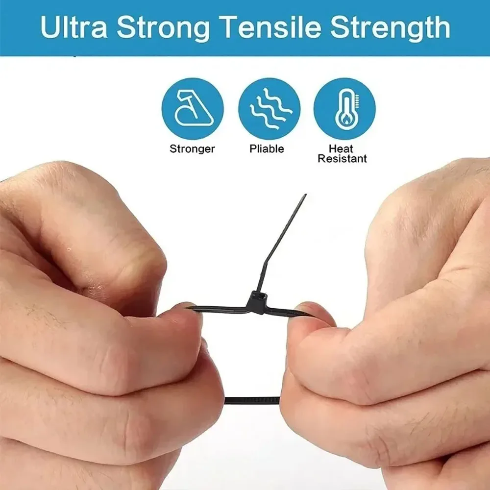 100/200/300/500/1000Pcs Self-locking White Black Plastic Nylon cable Zip Ties Fastening Ring Nylon Clamp strap with lock