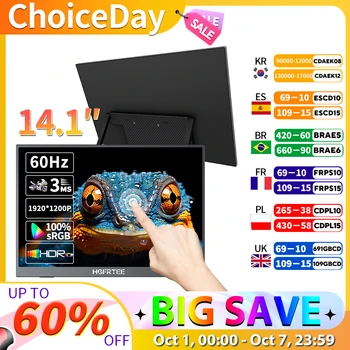 14.1 inch Portable Monitor 10-Point Touchscreen 100%sRGB 1200P IPS Second External Screen for Laptop Phone Mac Xbox Switch PS4/5