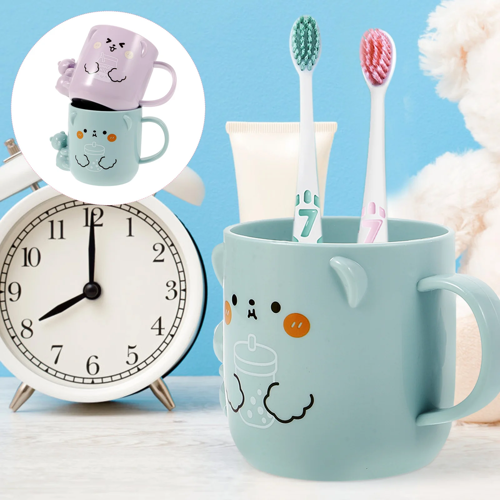 2 Pcs Kids Plastic Cups Cartoon Mouthwash Cup Toddler Cups Kid Bathroom Mug Baby Water Cup Toothbrush Reusable Kids