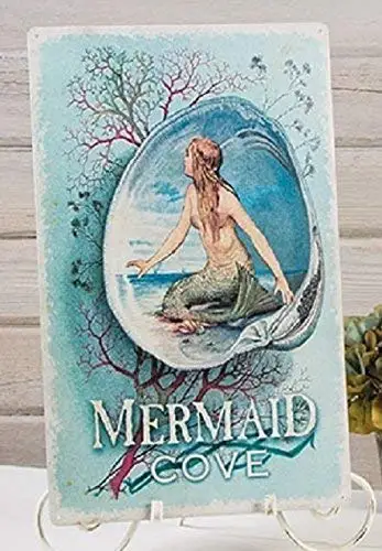 

Kalynvi Great Tin Sign Mermaid Cove Aluminum Metal Sign for Wall Decoration 8X12 Inch