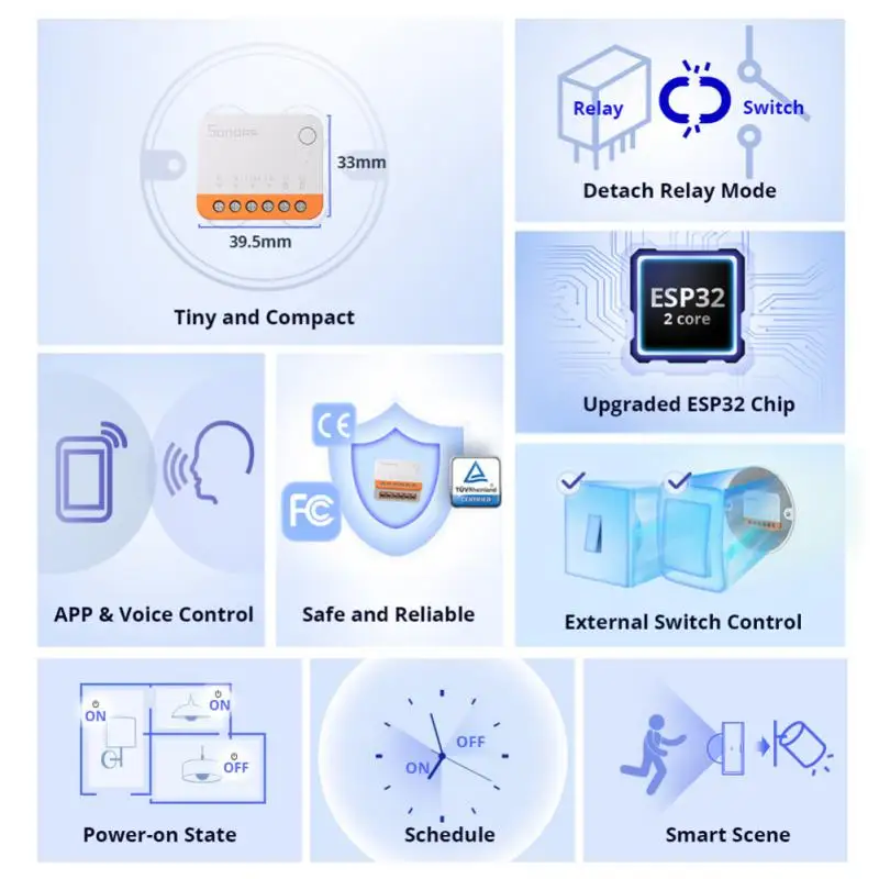 SONOFF MINI R4 Wifi Switch Module Wi-Fi 2 Way Switch Smart Home Module Wi-Fi Relay Voice Remote Control Alexa Google Home Alice smart plug smart switch bluetooth voice remote control smart wifi receiver