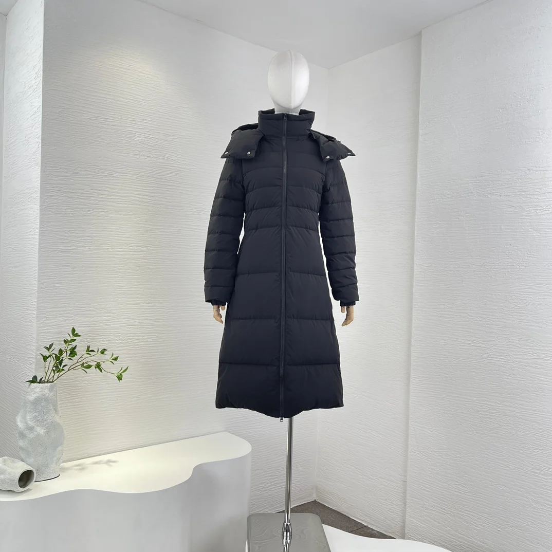 High Quality Black Hooded Long Sleeve Midi Down Jacket