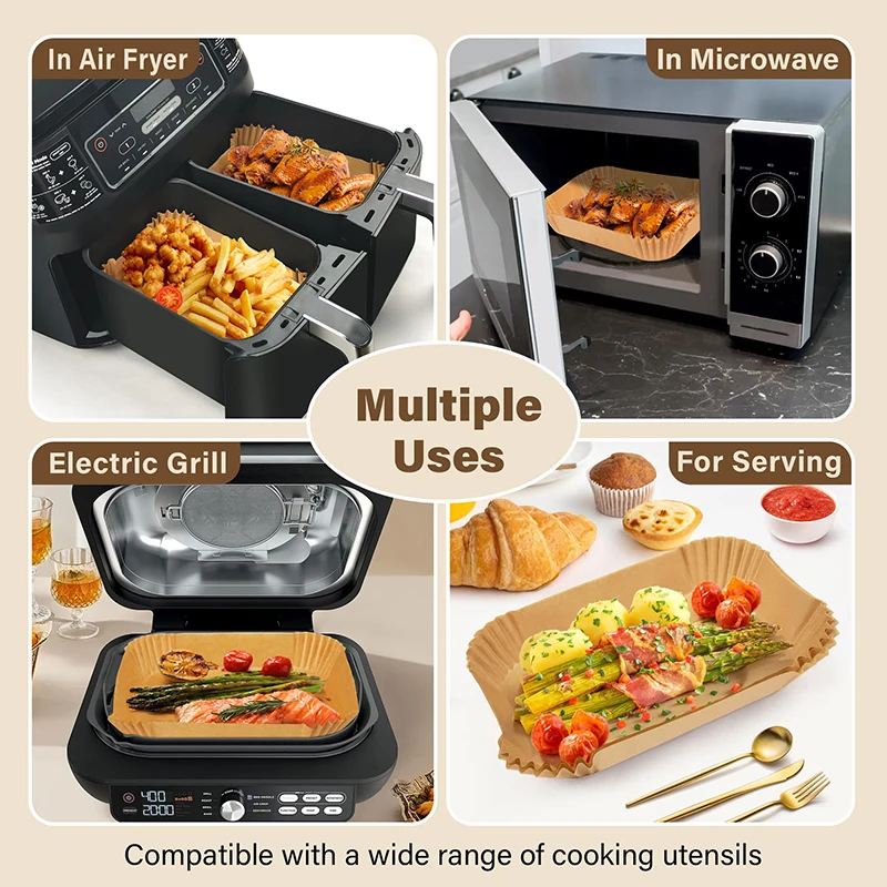 Hot Air Fryer Baking Paper Liners Rectangle Non-stick Oven Airfryer Disposable Parchment Paper Trays for Ninja Dual Zone Basket