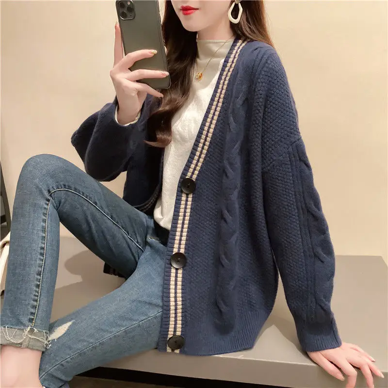 

Женский трикотажный кардиган, повседневный винтажный свитер с длинным рукавом в Корейском стиле, удобный осенний пуловер, T231