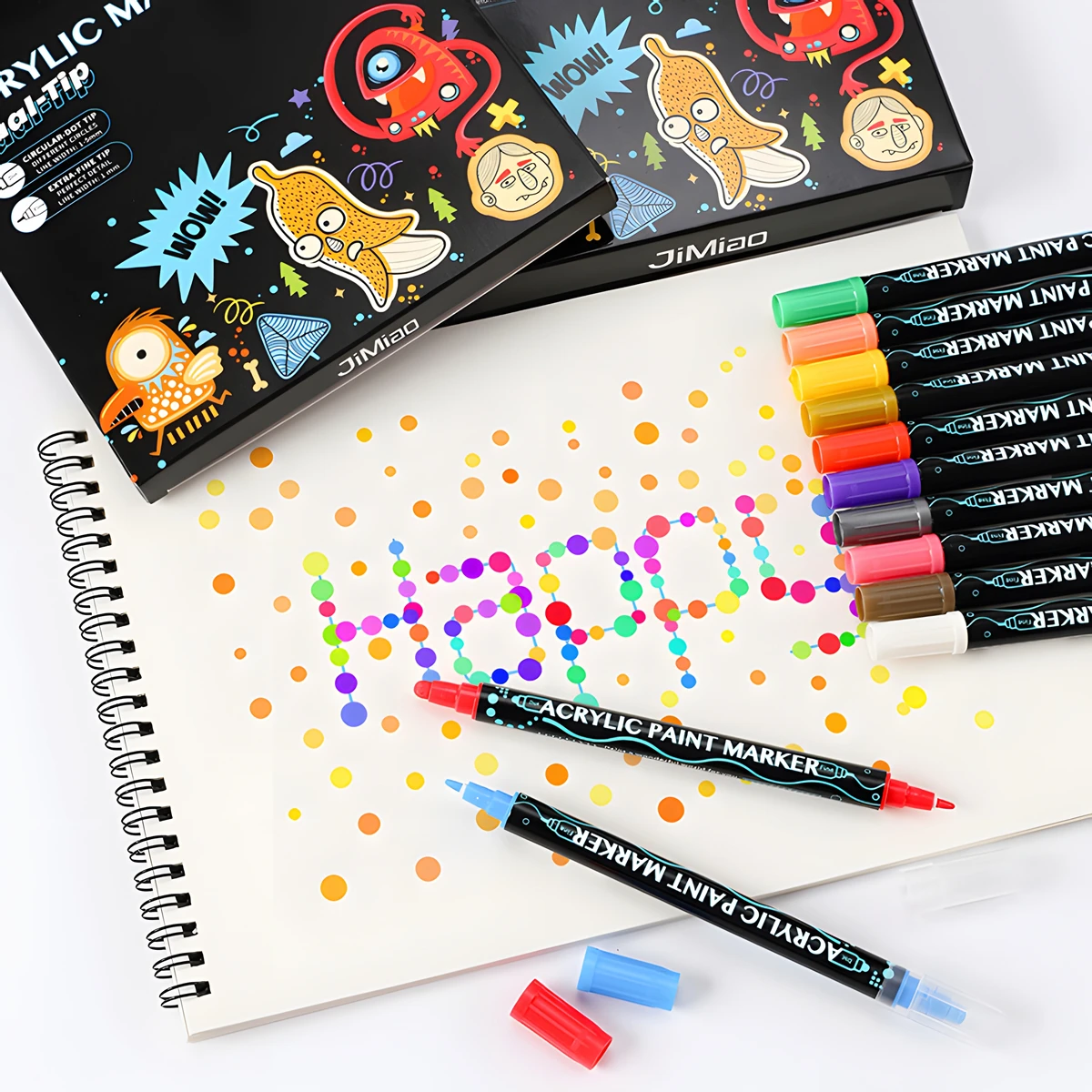 12-36 Colors Acrylic Paint Marker Pen Dual Tip Art Painting Dot Pen Portable Coloring Drawing Student Gift