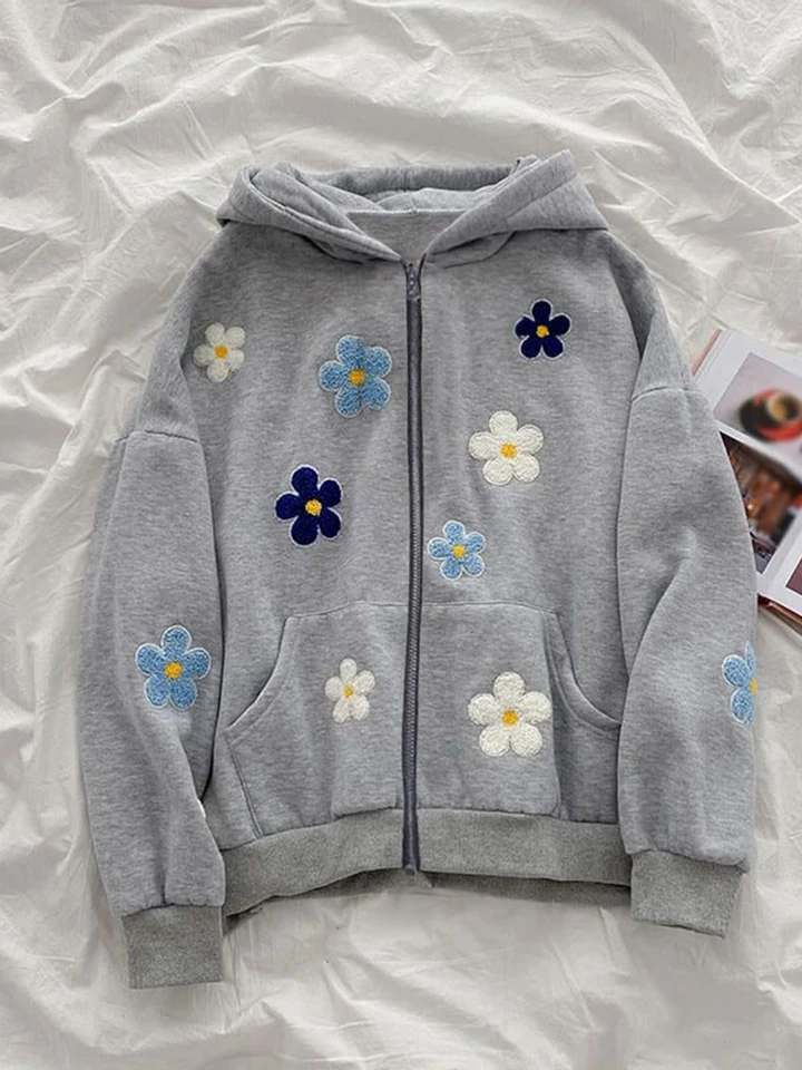 Womens Floral Embroidery Long Sleeve Hoodie