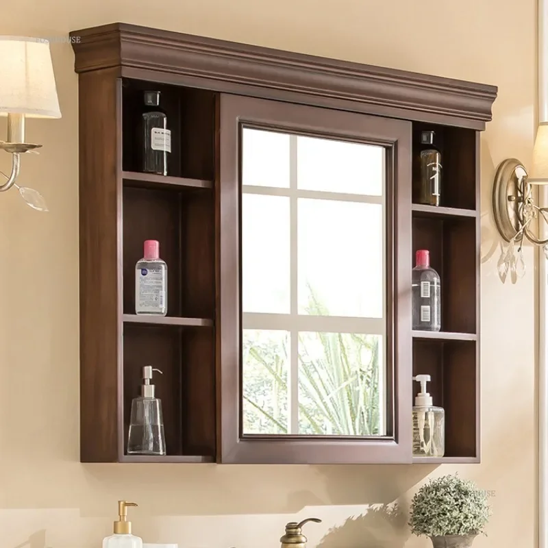 American Bathroom Mirror Cabinet Solid Wood Mirror Box Home Furniture Wall-mounted Storage Bathroom Vanity Cabinets