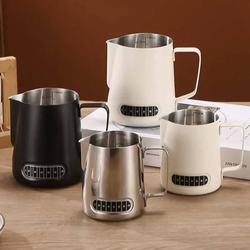 Pichet mousseur à café et lait, Patch de détection de température, échelle précise en acier inoxydable, contrôle du Volume, outil à café professionnel avancé