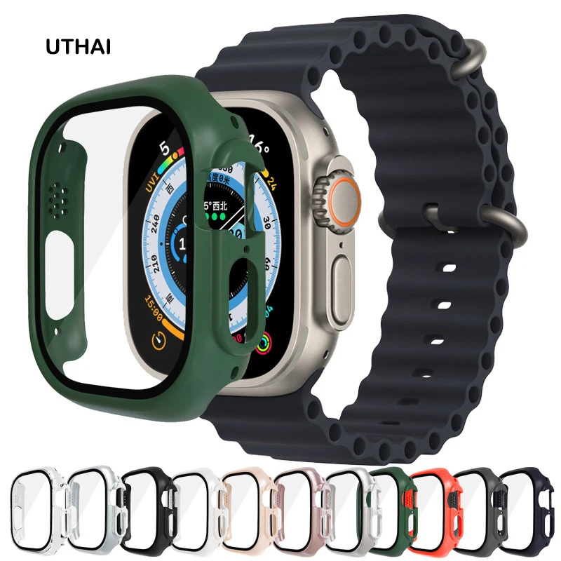 Uthai Per Apple Watch Case Ultra Watch Iwatch8 Pc Pellicola Temprata Integrata/Hollow-Out Apple Watch Custodia Ultra 49Mm Integrata