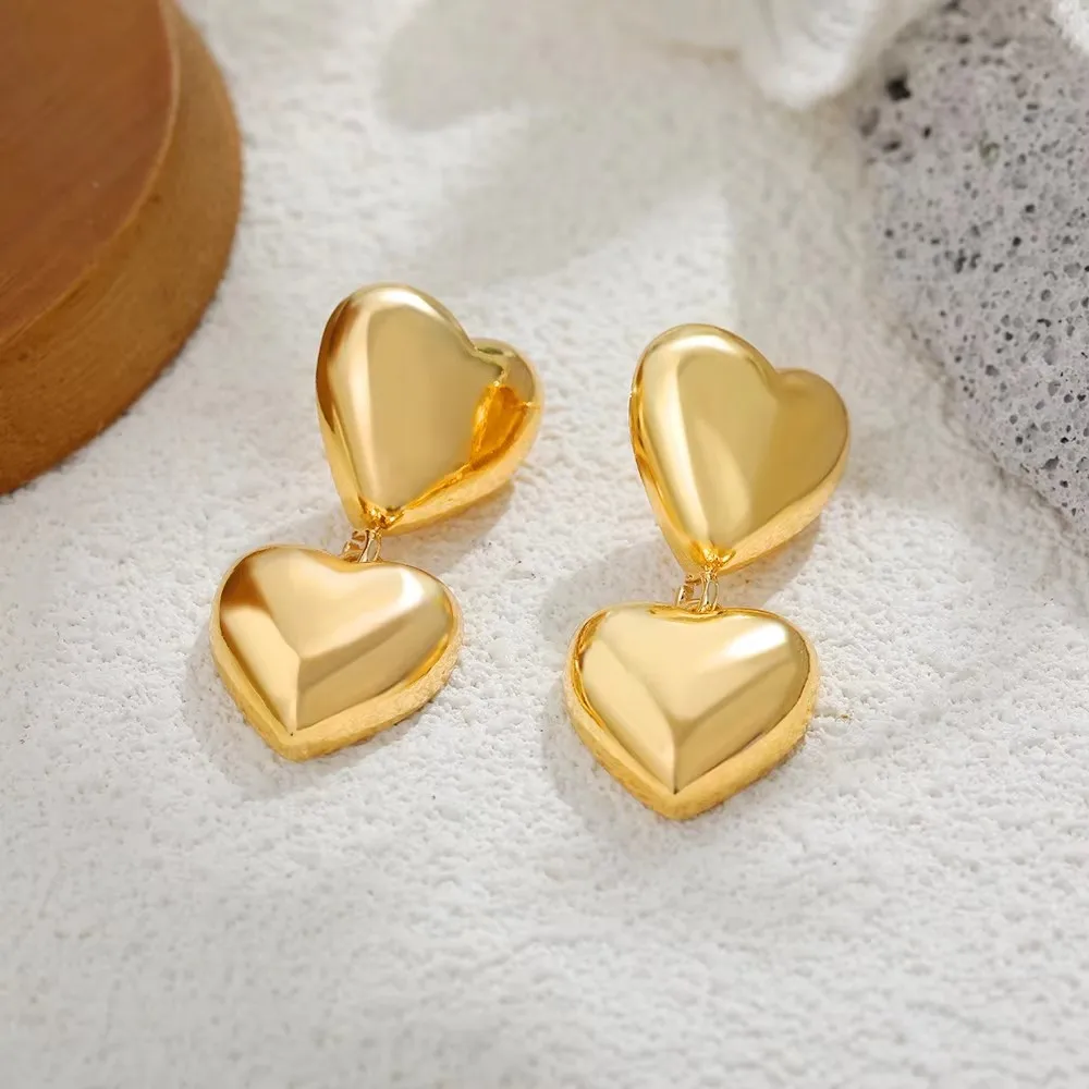 Delicate Stainless Steel Striped Flower Ear Stud 18K Gold Plated Chunky Heart Creative Knot Pearl Drop Earrings Banquet Jewelry
