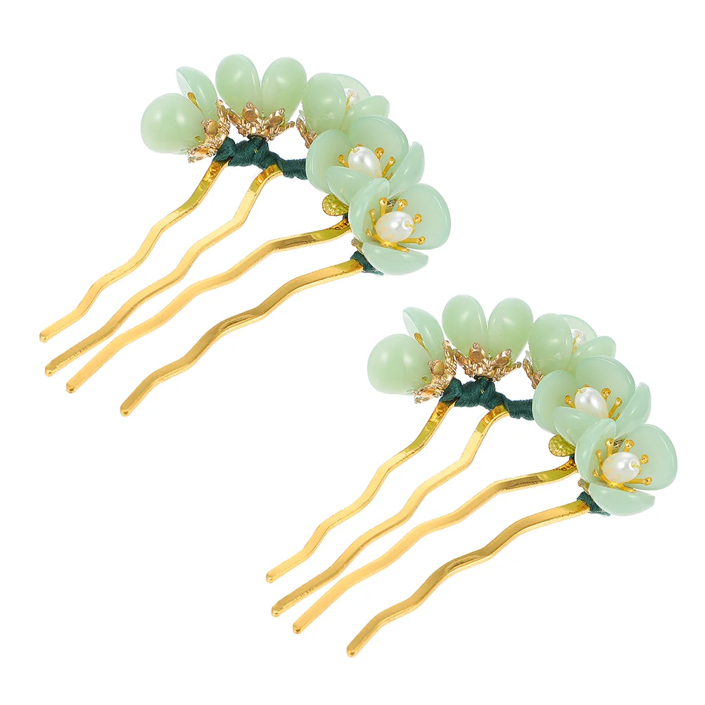 

2 Pcs Hairpin Decorative Flower Chinese Stick Bride Clip Bun Floral Fork Iron Style Accessory Bridal Tiara
