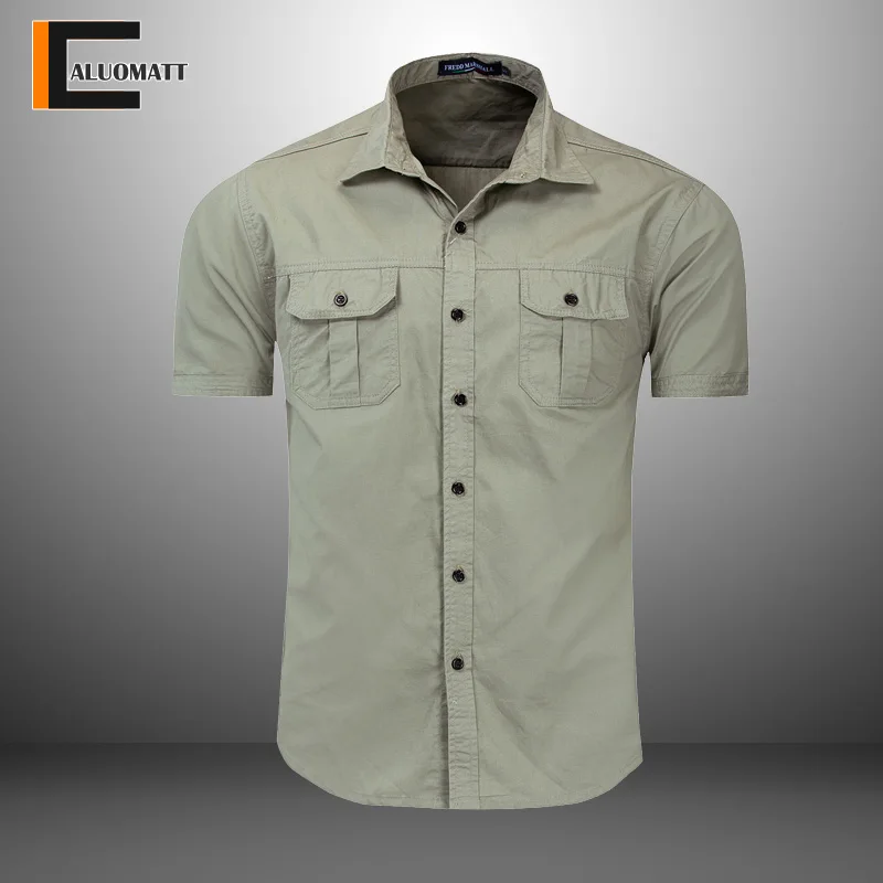 Men's Thin Short Sleeved Shirt Business Casual Military Style Cargo