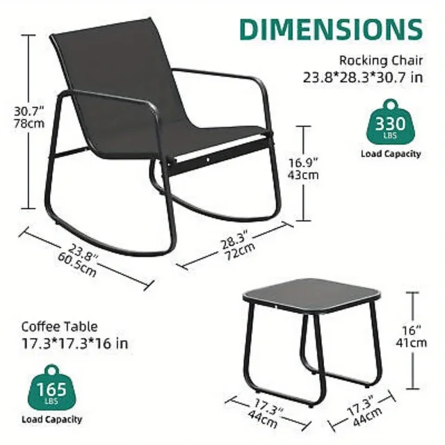 3 Pieces Patio Set Outdoor Patio Furniture Sets Modern Rocking Bistro Set Textil - Image 2