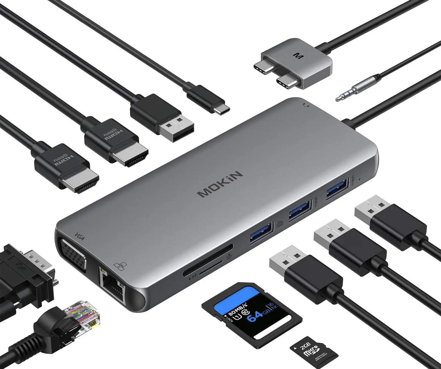

MOKiN USB C Adapter Docking Station for MacBook Pro Air Mac,USB C to Dual HDMI VGA Ethernet 4USB 100W PD usb hub PC Accessories