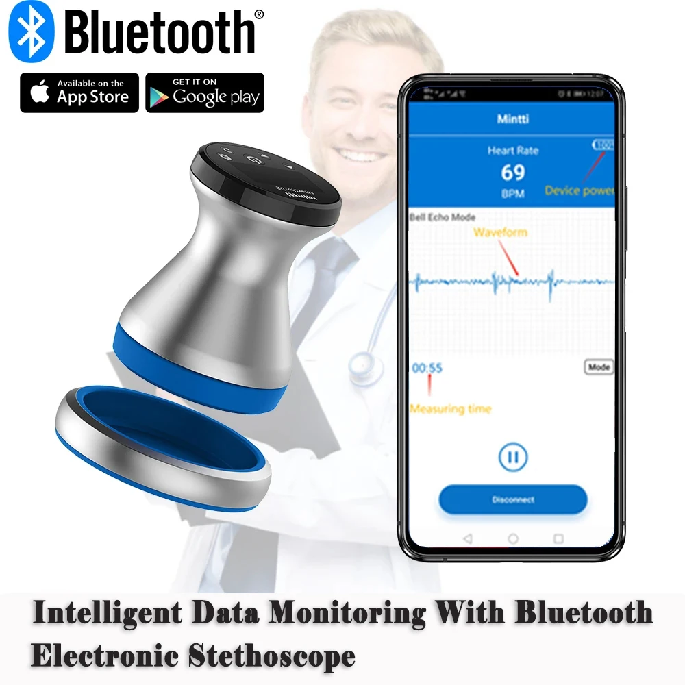 

Цифровой Bluetooth медицинский кардиопульмонарный стетоскоп беспроводной стетоскоп 100x Усиление звука электронный стетоскоп