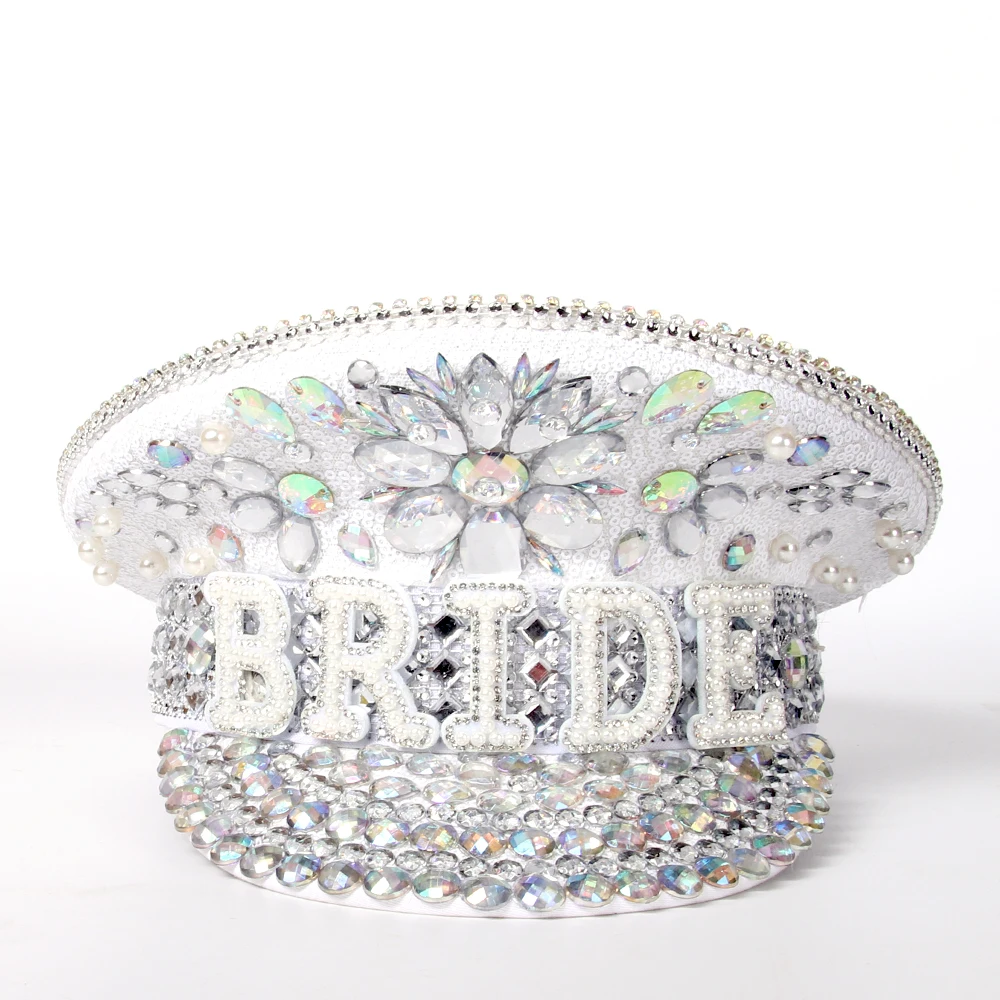 Women Hats, Women Military Hat, Luxury Rhinestone Women Wedding Bridal Hat Queen Bride Military Hat Sergeant Captain Festival Birthday Hen Part Customize