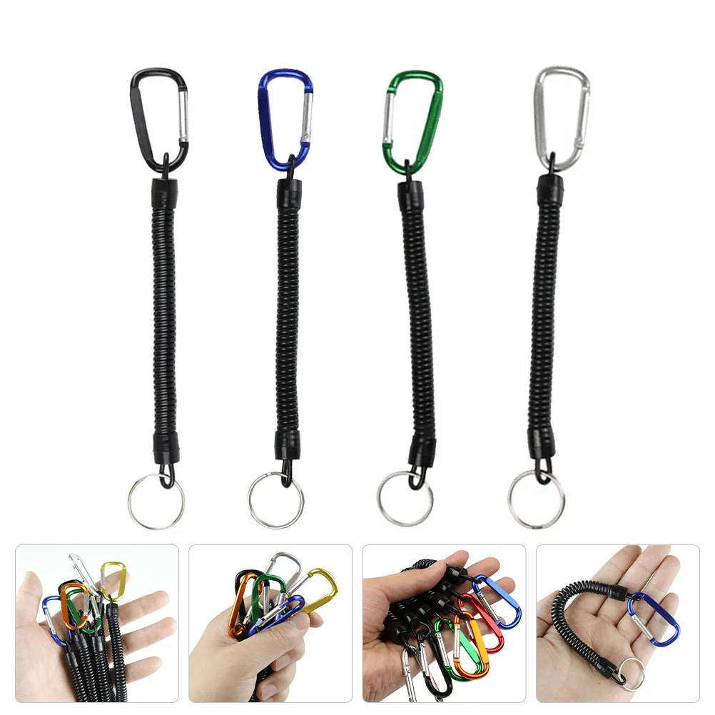 

4 Pcs Anti-lost Spring Rope Key Rings Bag Lanyard Keychains Telescopic Retractable Alloy