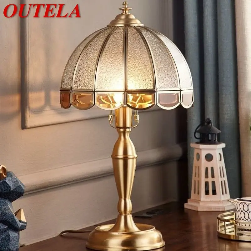 

OUTELA Modern Brass Table Lamp LED Vintage Creative Gold Luxury Glass Copper Desk Light For Home Living Room Study Bedroom