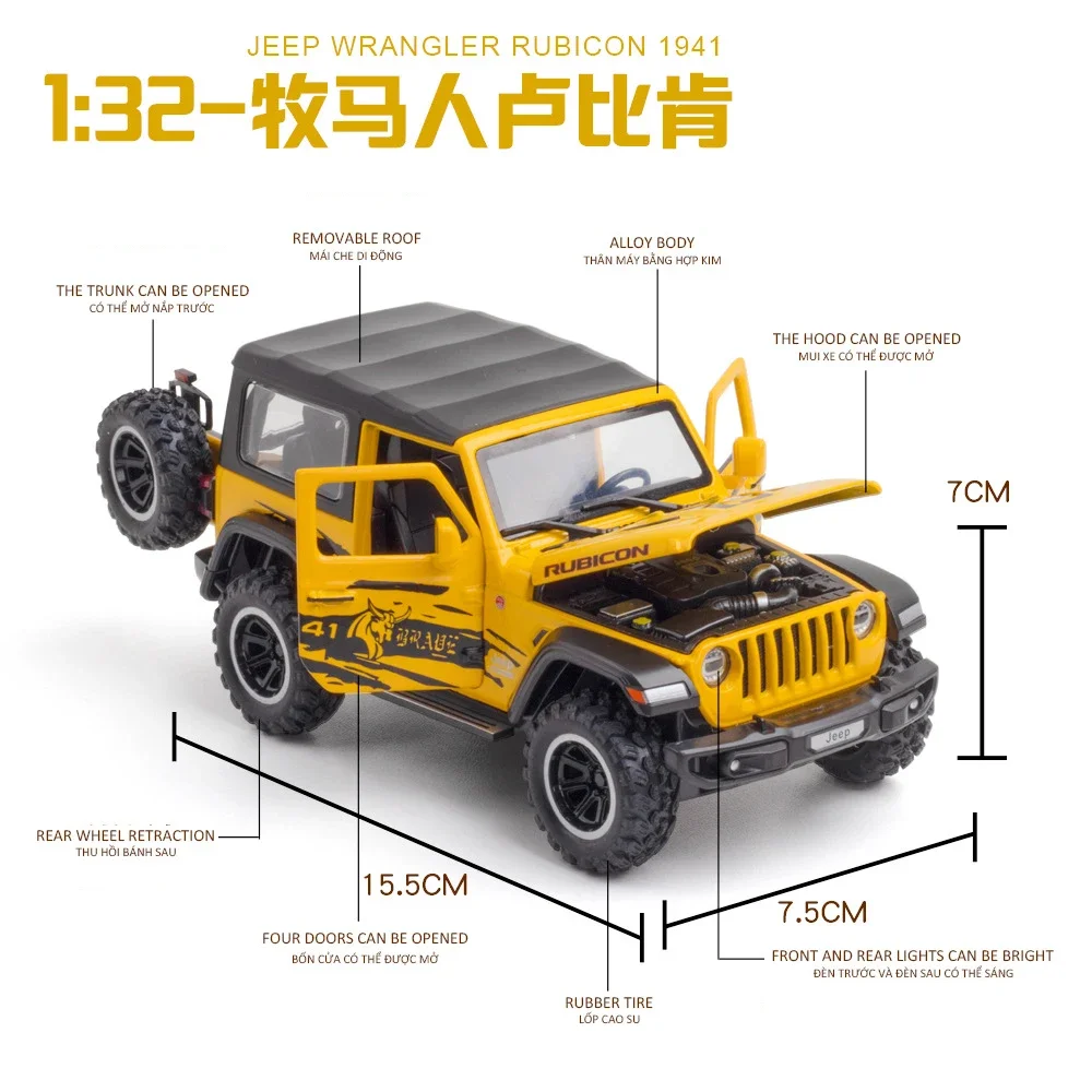 1:32 Jeeps Wrangler Rubicon Off-Road Alloy Model Car Toy Diecasts Metal Casting Sound and Light Car Toys For Children Vehicle 4