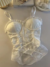  HOUZHOU Sexy Bodycon Camis Women Y2k Crop Tops Lace Patchwork Bandage Gothic Cropped Top White Sleeveles Club Outfits E Girl 