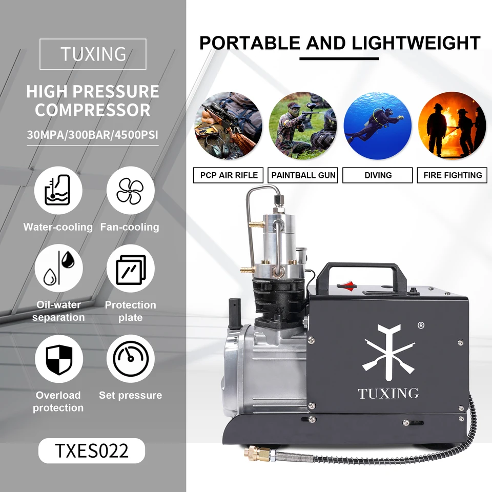 コンプレッサー　高圧　PCP スキューバ　ストリームライン　空気銃 Tuxing-高圧エアコンプレッサー,300bar,4500psi,0-6.8lタンク