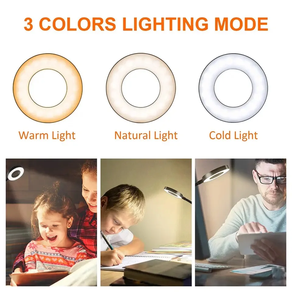 USB LED Eye Protection Book Night Light Adjustable Book Lamp With 3-Level Warm Cool White Daylight For Read Night Reading Lamp 2