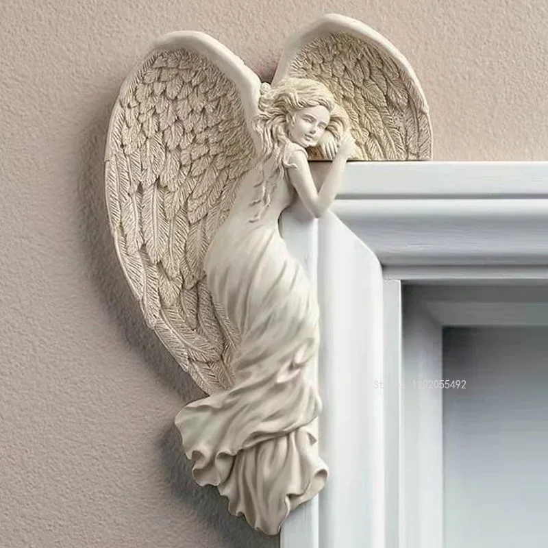 Telaio Della Porta Angel Wing Redemption Angel Door Frame Resina Simulazione Dee Statua Bianca Casa Camera Da Letto Decorazione Della Parete Retrò