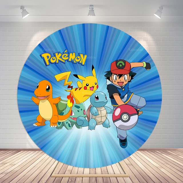 Festa Rodada Backdrops Pokemon Cover Crianças Meninos 1 ° Aniversário Fundo  Pikachu Photozone Decoração Cilindro Estúdio Adereços Elástico - AliExpress