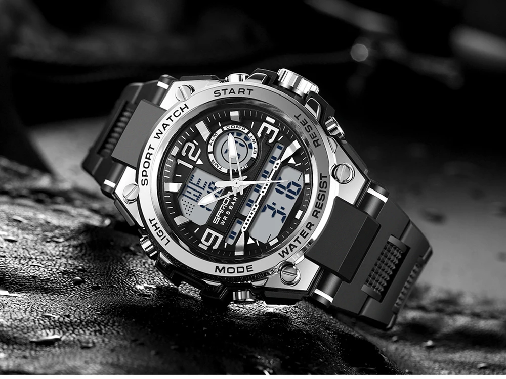 2022 SANDA Quartz 5ATM Waterproof Men Clock Sport Dual Display Electronic Watch Top Brand Military Men's Watch Relogio Masculino