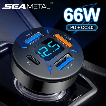 66W Car Charger Quick Charge Cigarette Lighter Adapter 4-Port USB A+USB C Fast Charging Phone Charger for iPhone Xiaomi Samsung 1
