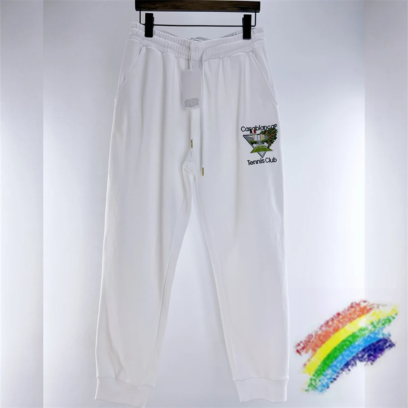 

Tennis Club Casablanca Embroidery French Flag Sweatpants Men Women 1:1 High Quality Casual Jogger White Drawstring Pants