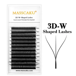 MASSCAKU Hand-Waved Matte Volume Eyelash Extensions - Comfortable Premade Fans - 15mm (3D W Shape)