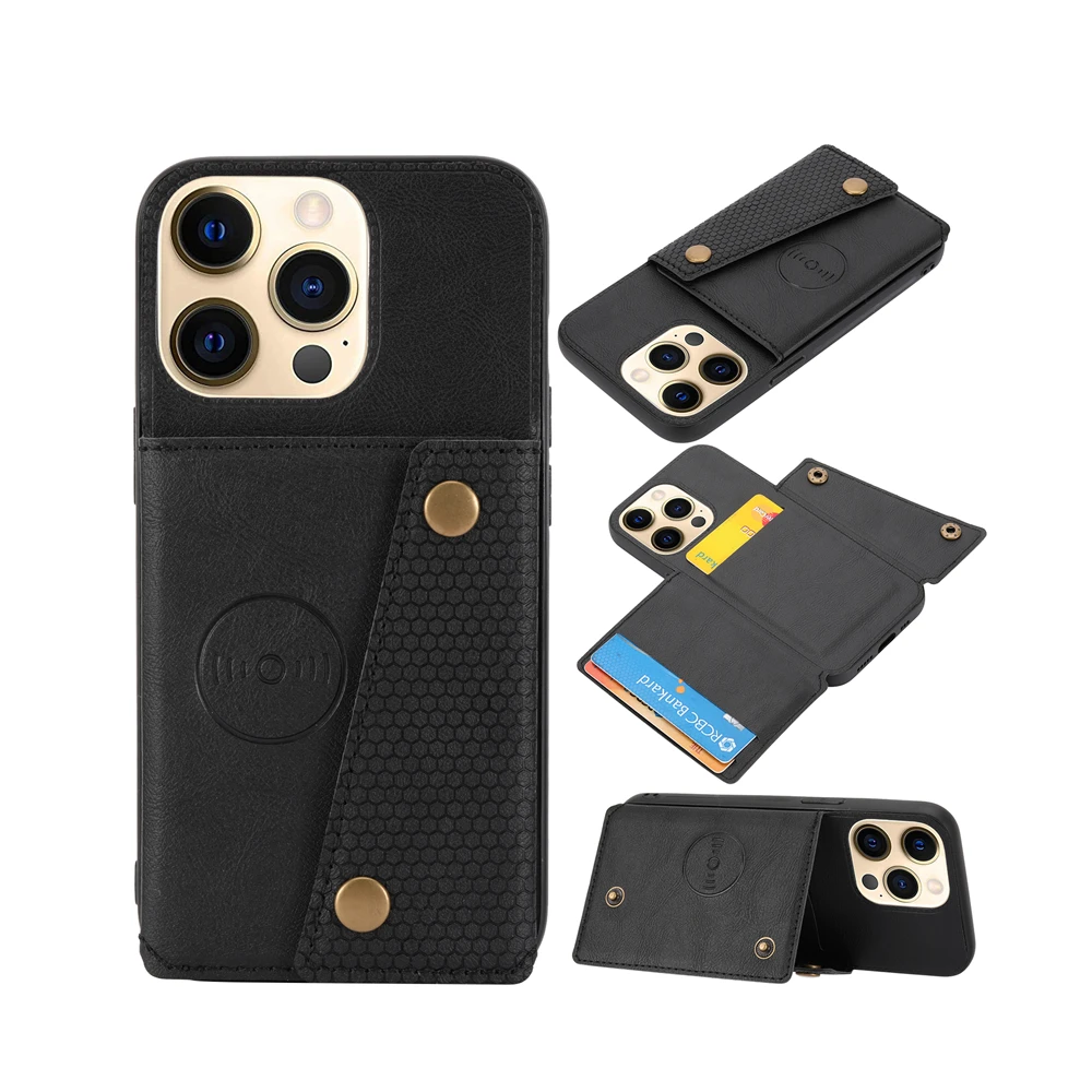 

Luxury Leather Wallet Case for iPhone 14 15 11 12 13 Pro Max iPhone XR Xs 7 8 Plus Magnetic Clasp Shockproof Card Holder Cover