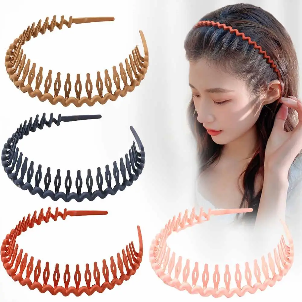 Elegant Solid Color Wave Hairbands For Women Trendy Toothed Non-slip Hair Combs Hair Accessories Girl Face Wash Sports Head L4R9