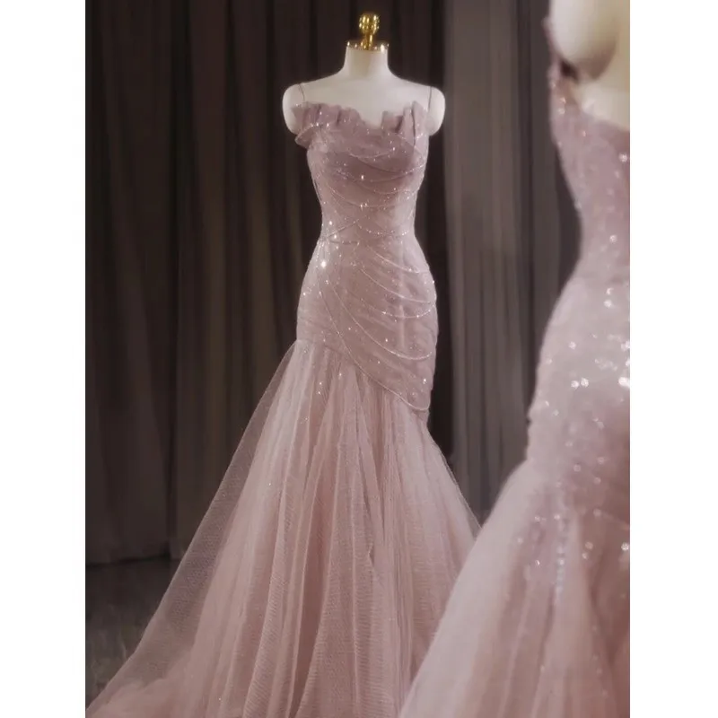 Women's Luxury Fishtail Trailing Light Pink Sling Fairy Host Long Adult Dress | eBay Women's Luxury Fishtail Trailing Light Pink Sling Fairy Host Long Adult Dress | eBay