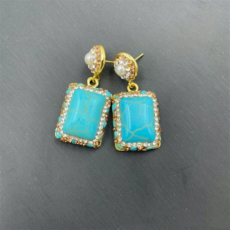 Elegant Blue Turquoise Gemstone Jewelry Set with Rhinestone Accents