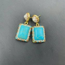 Elegant Blue Turquoise Gemstone Jewelry Set with Rhinestone Accents (Earring)