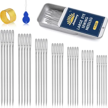 Large Eye Sewing Needle Kit with Threader & Thimble 1