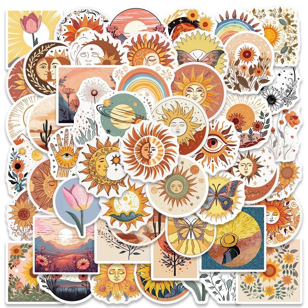 

10/30/50PCS New DIY Sunflower and Cat Bohemian Stickers Cartoon Creative Animation iPad Desk Car Decoration Waterproof Wholesale