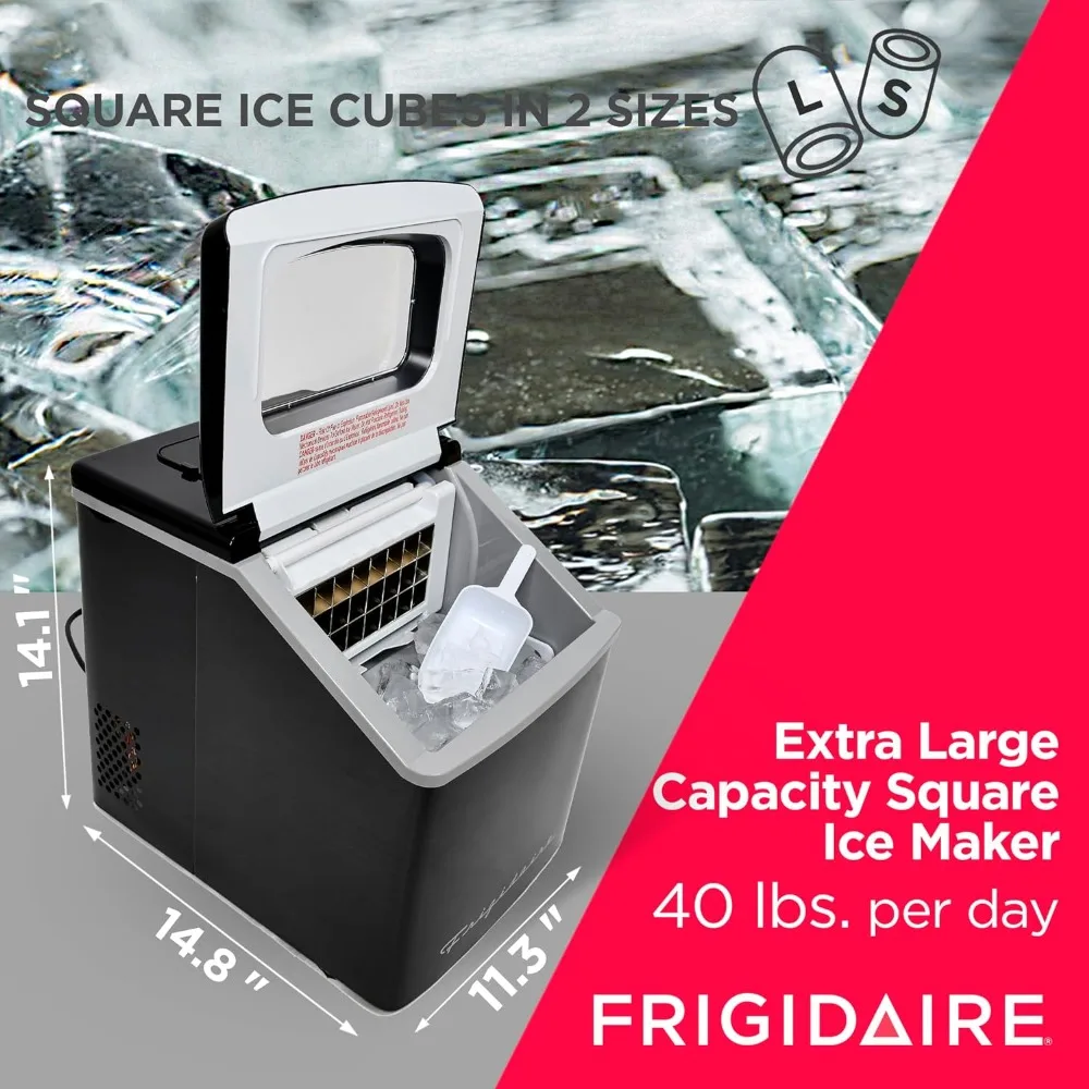 EFIC452-SSBLACK XL Maker, Makes 40 Lbs. of Clear Square Ice Cubes A Day, Black Stainless