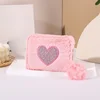 Women's Cute Plush Heart Print Wallet Zipper Coin Purse ID Credit Card Holder Clutch Bag Mini Purse Coin Pouch Card Wallet 5