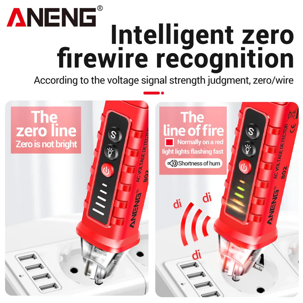 Voltage Detector Tester ANENG VD802 Non-contact AC Voltage Detector Tester Meter 12V-1000v Pen Style Electric Indicator LED voltage meter