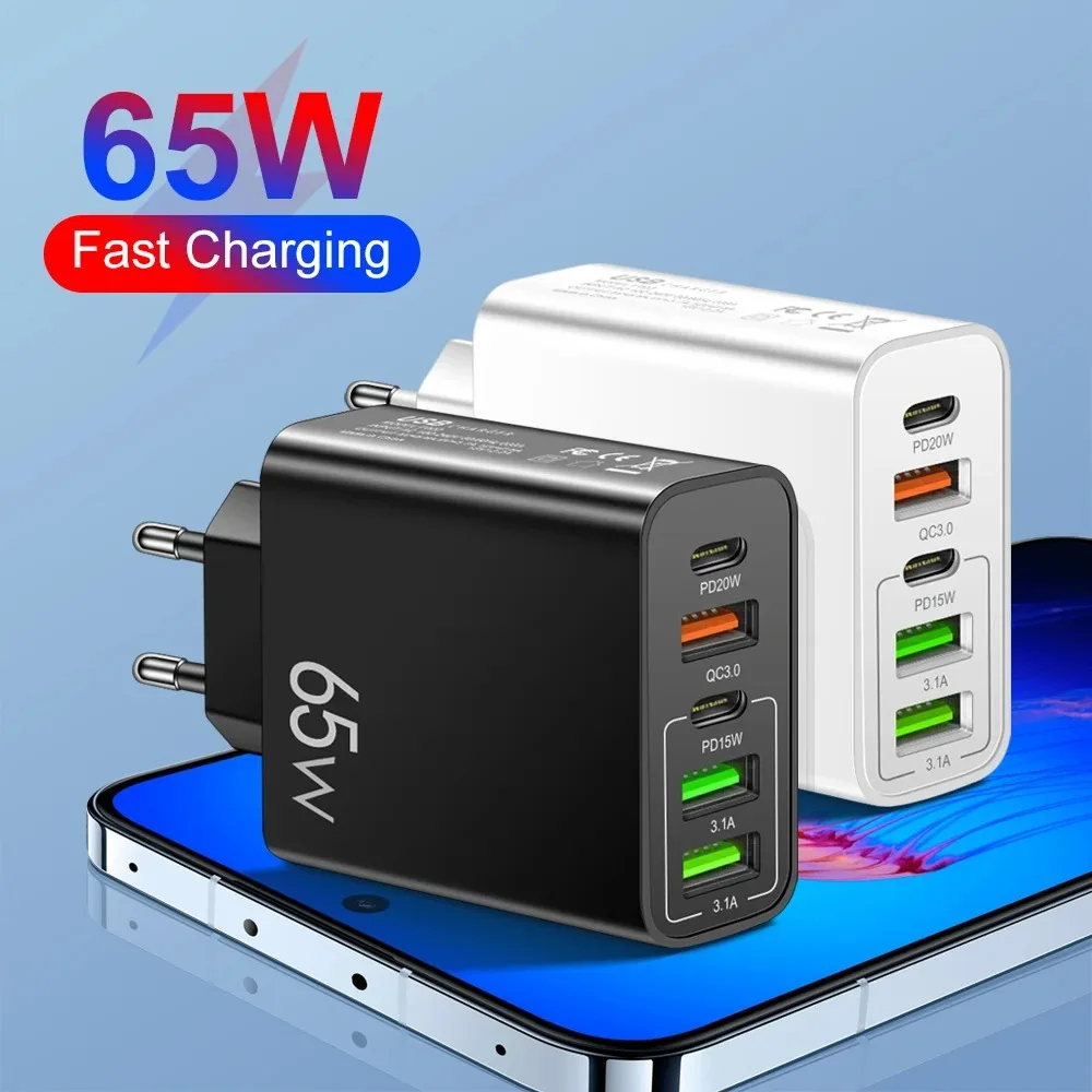 Multi Port USB Charger PD 65W Fast Charging Charger Power Adapter EU/US/UK Plug