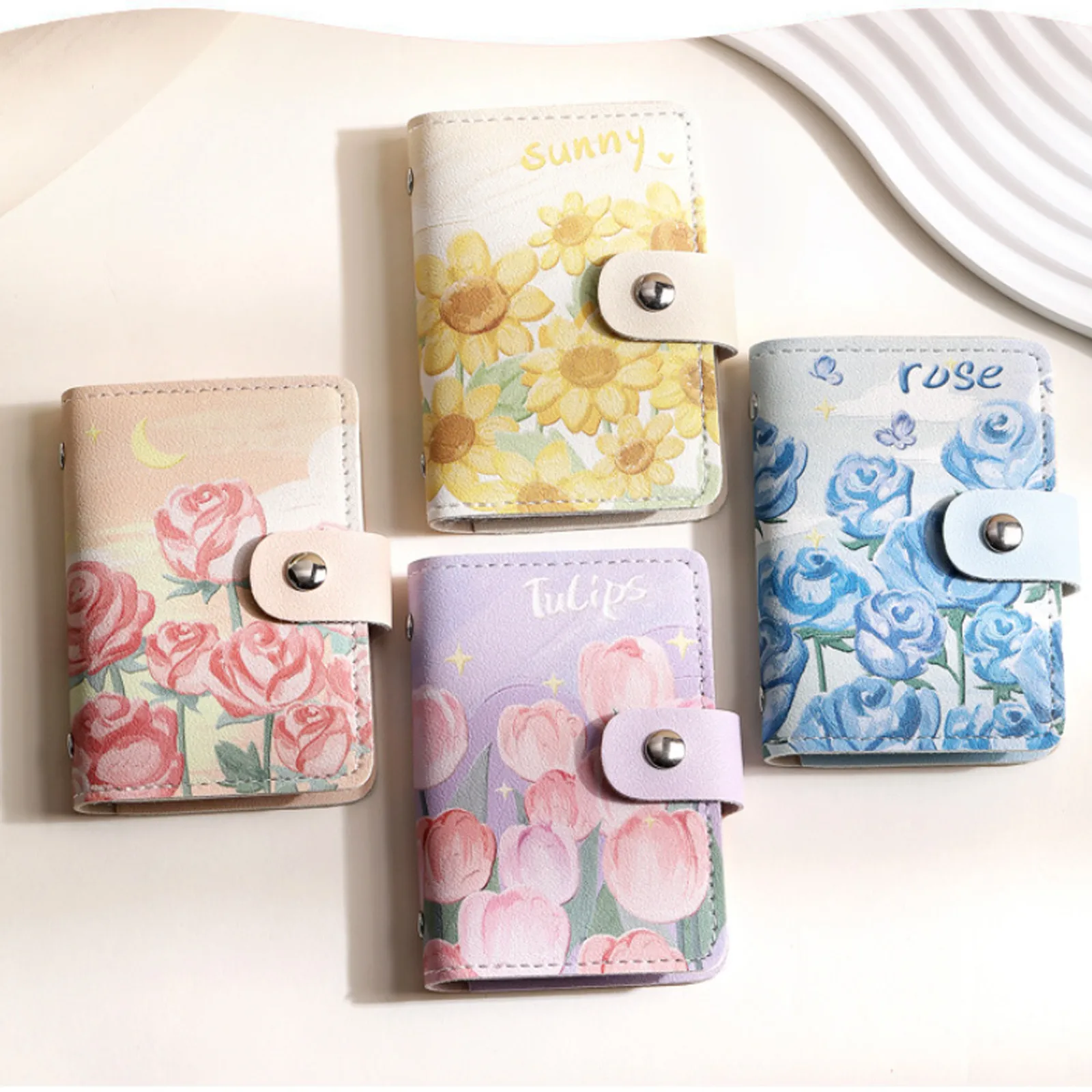 

Large Capacity Retro Oil Painting Card Holder Women Multi-Card Slot Driver'S License Clip Card Slot Wallet Compact Cartoon