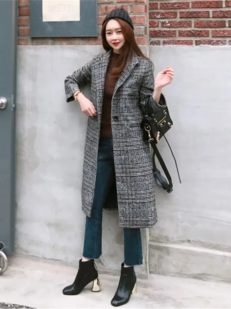 2022 Spring Autumn Women's Plaid Coat New Fashion Long Slim - Main Image