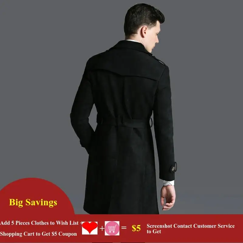 Men's Casual Suede Trench Coat Double Breasted Black Work Slim Fit Belted, Army Green Spring Autumn Plus Size S-6XL