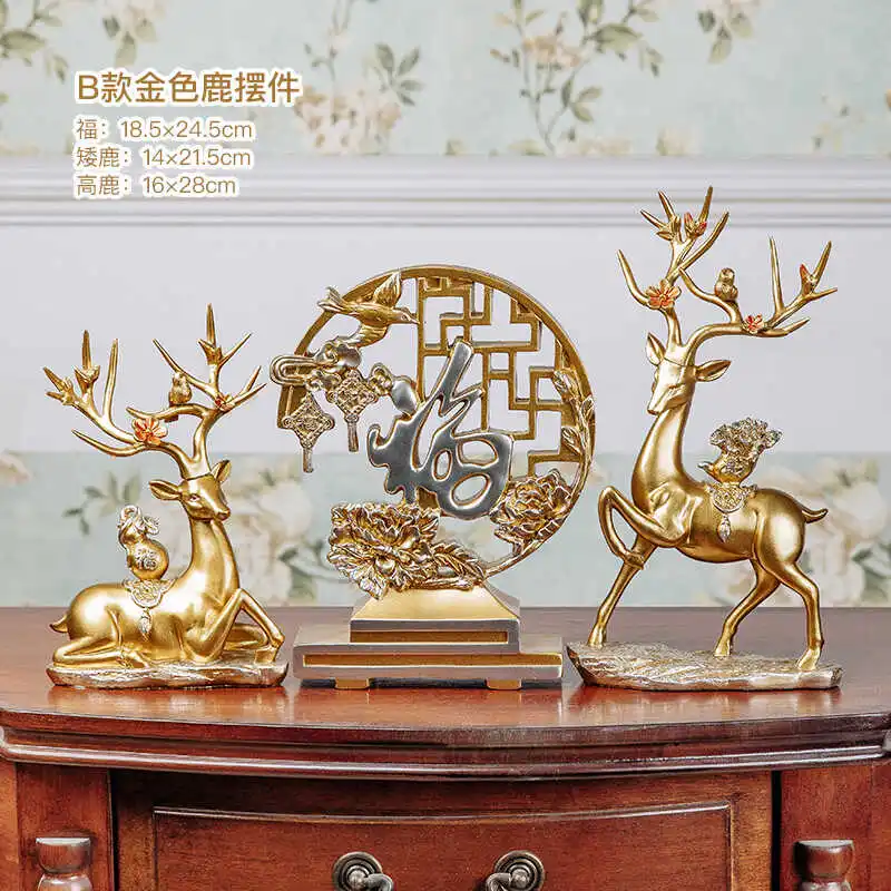 New Chinese deer ornament gift box three-piece set living room office TV wine cabinet creative gift desktop decoration