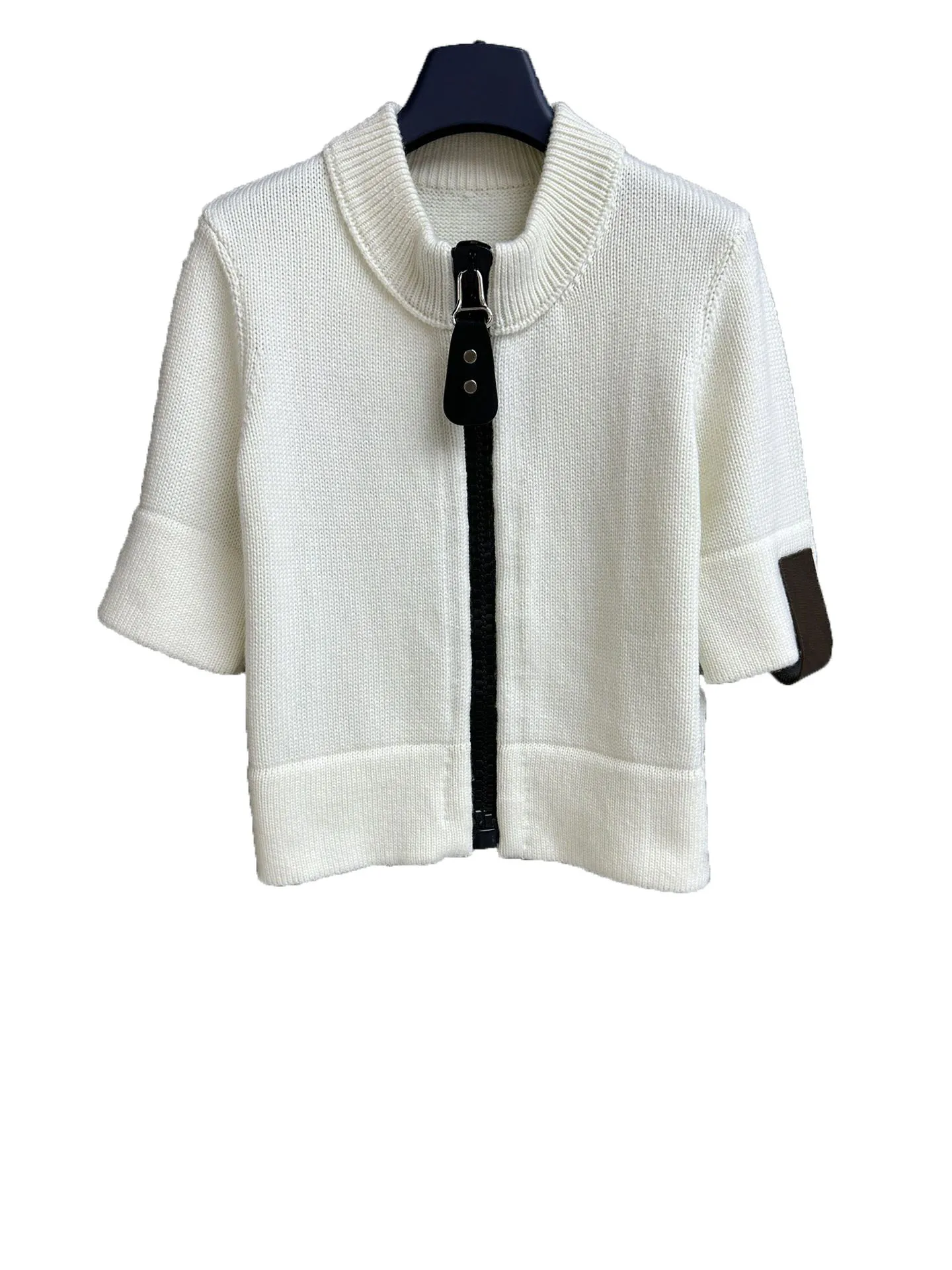 

Zipper knit short sleeve wool fabric casual fashion 2024 fall new 1009